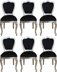 Casa Padrino Set di Sala da Pranzo Barocco di Lusso Nero / Argento 45 x 46 x H. 99 cm - 6 Sedie da Pranzo Fatte a Mano - Mobili da Sala Barocchi Casa Padrino Set di Sala da Pranzo Barocco di Lusso Nero / Argento 45 x 46 x H. 99 cm - 6 Sedie da Pranzo Fatte a Mano - Mobili da Sala Barocchi