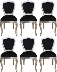 Casa Padrino Luxus Barock Esszimmer Set 6 Esszimmerstühle Schwarz / Silber casa padrino luxus barock esszimmer set 6 massivholz samt esszimmerstühle küchenstühle esszimmer hotel restaurant möbel küchenmöbel