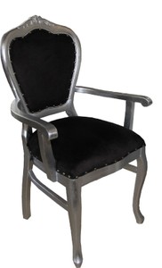 Casa Padrino Luxus Barock Esszimmer Set Schwarz / Silber 60 x 47 x H. 99 cm - 4 handgefertigte Esszimmerstühle mit Armlehnen - Barock Esszimmermöbel