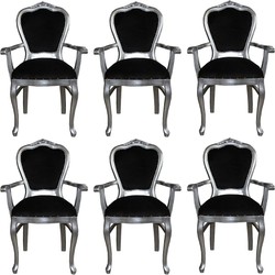 Casa Padrino Luxus Barock Esszimmer Set 6 Esszimmerstühle mit Armlehnen Schwarz / Silber casa padrino luxus barock esszimmer set 6 massivholz samt esszimmerstühle küchenstühle mit armlehnen esszimmer hotel restaurant möbel küchenmöbel