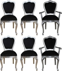 Casa Padrino Luxus Barock Esszimmer Set 6 Esszimmerstühle Schwarz / Silber casa padrino luxus barock esszimmer set 6 massivholz samt esszimmerstühle küchenstühle madmoisell esszimmer hotel restaurant möbel küchenmöbel