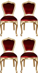 Casa Padrino Luxury Baroque Dining Set Bordeaux Red / Gold 45 x 46 x H. 99 cm - 4 Handmade Dining Chairs - Baroque Dining Room Furniture