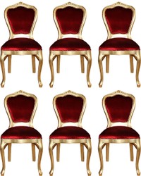 Casa Padrino Conjunto de Sillas de Comedor Barroco de Lujo Burdeos Rojo / Oro 45 x 46 x H. 99 cm - 6 Sillas de Comedor Hechas a Mano - Muebles de Comedor Barrocos