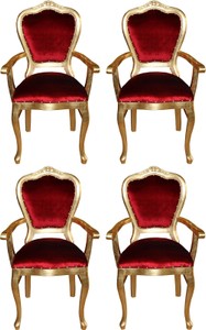 Casa Padrino Set di Sala da Pranzo Barocco di Lusso Bordeaux Rosso / Oro 60 x 47 x H. 99 cm - 4 Sedie da Pranzo con Braccioli Fatte a Mano - Mobili da Sala Barocchi Casa Padrino Set di Sala da Pranzo Barocco di Lusso Bordeaux Rosso / Oro 60 x 47 x H. 99 cm - 4 Sedie da Pranzo con Braccioli Fatte a Mano - Mobili da Sala Barocchi