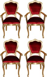 Casa Padrino Conjunto de Sillas de Comedor Barroco de Lujo Burdeos Rojo / Oro 60 x 47 x H. 99 cm - 4 Sillas de Comedor Hechas a Mano con Reposabrazos - Muebles de Comedor Barrocos Casa Padrino Conjunto de Sillas de Comedor Barroco de Lujo Burdeos Rojo / Oro 60 x 47 x H. 99 cm - 4 Sillas de Comedor Hechas a Mano con Reposabrazos - Muebles de Comedor Barrocos