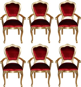Casa Padrino Set di Sala da Pranzo Barocco di Lusso Bordeaux Rosso / Oro 60 x 47 x H. 99 cm - 6 Sedie da Pranzo con Braccioli Fatte a Mano - Mobili da Sala Barocchi Casa Padrino Set di Sala da Pranzo Barocco di Lusso Bordeaux Rosso / Oro 60 x 47 x H. 99 cm - 6 Sedie da Pranzo con Braccioli Fatte a Mano - Mobili da Sala Barocchi