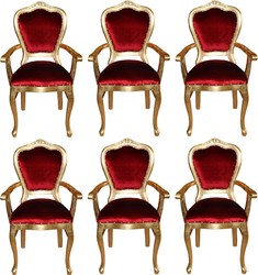 Casa Padrino Set di Sala da Pranzo Barocco di Lusso Bordeaux Rosso / Oro 60 x 47 x H. 99 cm - 6 Sedie da Pranzo con Braccioli Fatte a Mano - Mobili da Sala Barocchi