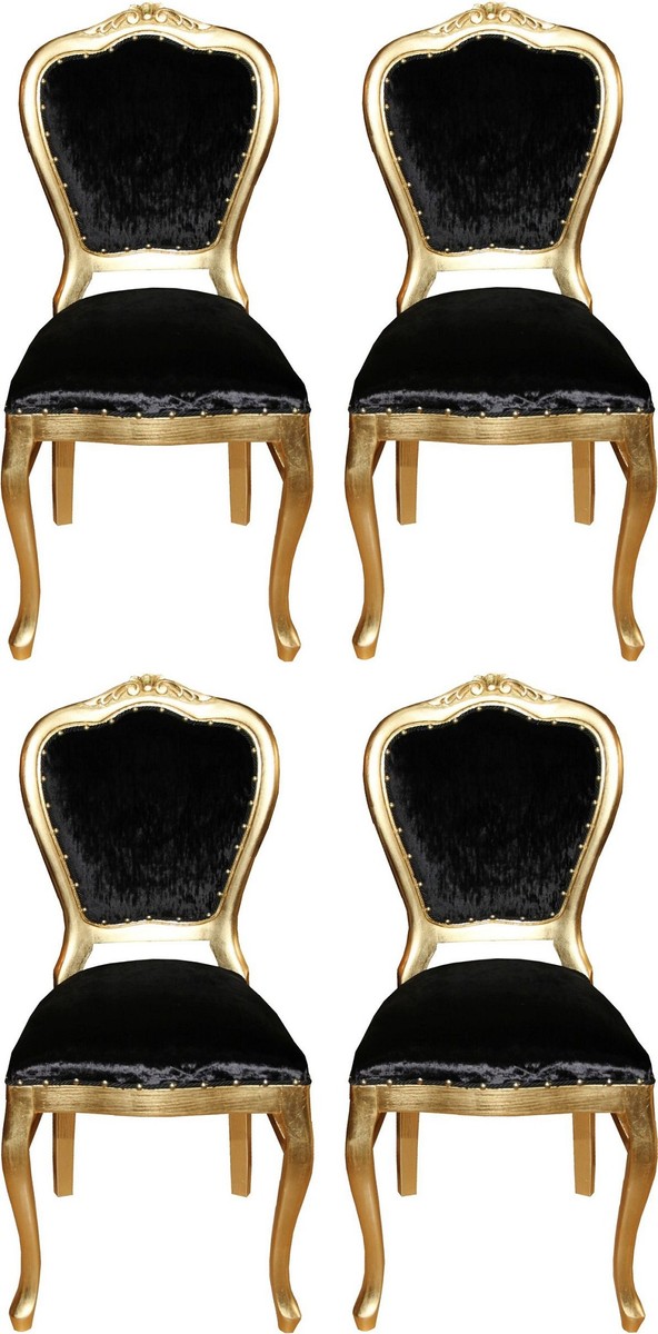 Casa Padrino Luxury Baroque Dining Set Black / Gold 45 x 46 x H. 99 cm - 4 Handmade Dining Chairs - Baroque Dining Room Furniture Casa Padrino Luxury Baroque Dining Set Black / Gold 45 x 46 x H. 99 cm - 4 Handmade Dining Chairs - Baroque Dining Room Furniture