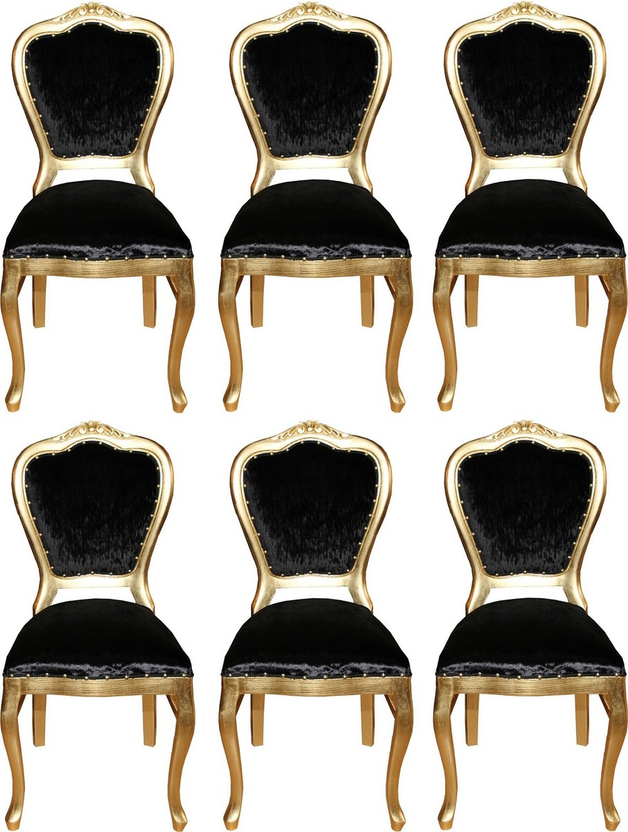 Casa Padrino Luxus Barock Esszimmer Set 6 Esszimmerstühle Schwarz / Gold casa padrino luxus barock esszimmer set 6 massivholz samt esszimmerstühle küchenstühle esszimmer hotel restaurant möbel küchenmöbel