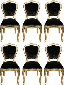 Casa Padrino Set di Sala da Pranzo Barocco di Lusso Nero / Oro 45 x 46 x H. 99 cm - 6 Sedie da Pranzo Fatte a Mano - Mobili da Sala Barocchi Casa Padrino Set di Sala da Pranzo Barocco di Lusso Nero / Oro 45 x 46 x H. 99 cm - 6 Sedie da Pranzo Fatte a Mano - Mobili da Sala Barocchi