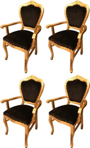 Casa Padrino Set di Sala da Pranzo Barocco di Lusso Nero / Oro 60 x 47 x H. 99 cm - 4 Sedie da Pranzo con Braccioli Fatte a Mano - Mobili da Sala Barocchi Casa Padrino Set di Sala da Pranzo Barocco di Lusso Nero / Oro 60 x 47 x H. 99 cm - 4 Sedie da Pranzo con Braccioli Fatte a Mano - Mobili da Sala Barocchi
