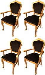 Casa Padrino Conjunto de Sillas de Comedor Barroco de Lujo Negro / Oro 60 x 47 x H. 99 cm - 4 Sillas de Comedor Hechas a Mano con Reposabrazos - Muebles de Comedor Barrocos Casa Padrino Conjunto de Sillas de Comedor Barroco de Lujo Negro / Oro 60 x 47 x H. 99 cm - 4 Sillas de Comedor Hechas a Mano con Reposabrazos - Muebles de Comedor Barrocos