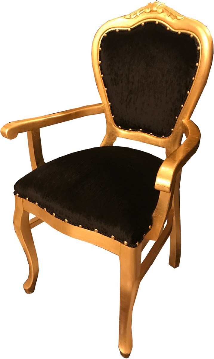 Casa Padrino Luxury Baroque Dining Set Black / Gold 60 x 47 x H. 99 cm - 6 Handmade Dining Chairs with Armrests - Baroque Dining Room Furniture Casa Padrino Luxury Baroque Dining Set Black / Gold 60 x 47 x H. 99 cm - 6 Handmade Dining Chairs with Armrests - Baroque Dining Room Furniture