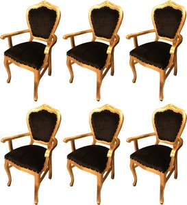 Casa Padrino Set di Sala da Pranzo Barocco di Lusso Nero / Oro 60 x 47 x H. 99 cm - 6 Sedie da Pranzo con Braccioli Fatte a Mano - Mobili da Sala Barocchi Casa Padrino Set di Sala da Pranzo Barocco di Lusso Nero / Oro 60 x 47 x H. 99 cm - 6 Sedie da Pranzo con Braccioli Fatte a Mano - Mobili da Sala Barocchi