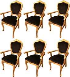 Casa Padrino Set di Sala da Pranzo Barocco di Lusso Nero / Oro 60 x 47 x H. 99 cm - 6 Sedie da Pranzo con Braccioli Fatte a Mano - Mobili da Sala Barocchi Casa Padrino Set di Sala da Pranzo Barocco di Lusso Nero / Oro 60 x 47 x H. 99 cm - 6 Sedie da Pranzo con Braccioli Fatte a Mano - Mobili da Sala Barocchi