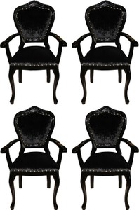 Casa Padrino Set di Sala da Pranzo Barocco di Lusso Nero / Nero 60 x 47 x H. 99 cm - 4 Sedie da Pranzo con Braccioli Fatte a Mano - Mobili da Sala Barocchi Casa Padrino Set di Sala da Pranzo Barocco di Lusso Nero / Nero 60 x 47 x H. 99 cm - 4 Sedie da Pranzo con Braccioli Fatte a Mano - Mobili da Sala Barocchi