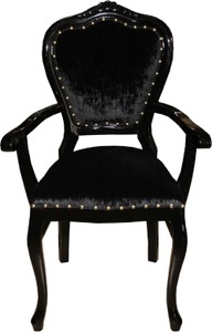 Casa Padrino Luxus Barock Esszimmer Set Schwarz / Schwarz 60 x 47 x H. 99 cm - 4 handgefertigte Esszimmerstühle mit Armlehnen - Barock Esszimmermöbel