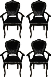 Casa Padrino Luxury Baroque Dining Set Black / Black 60 x 47 x H. 99 cm - 4 Handmade Dining Chairs with Armrests - Baroque Dining Room Furniture Casa Padrino Luxury Baroque Dining Set Black / Black 60 x 47 x H. 99 cm - 4 Handmade Dining Chairs with Armrests - Baroque Dining Room Furniture