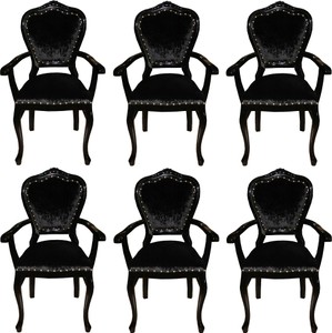 Casa Padrino Set di Sala da Pranzo Barocco di Lusso Nero / Nero 60 x 47 x H. 99 cm - 6 Sedie da Pranzo con Braccioli Fatte a Mano - Mobili da Sala Barocchi Casa Padrino Set di Sala da Pranzo Barocco di Lusso Nero / Nero 60 x 47 x H. 99 cm - 6 Sedie da Pranzo con Braccioli Fatte a Mano - Mobili da Sala Barocchi