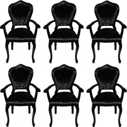 Casa Padrino Luxury Baroque Dining Set Black / Black 60 x 47 x H. 99 cm - 6 Handmade Dining Chairs with Armrests - Baroque Dining Room Furniture Casa Padrino Luxury Baroque Dining Set Black / Black 60 x 47 x H. 99 cm - 6 Handmade Dining Chairs with Armrests - Baroque Dining Room Furniture
