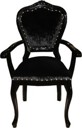 Casa Padrino Luxury Baroque Dining Set Black / Black 60 x 47 x H. 99 cm - 6 Handmade Dining Chairs with Armrests - Baroque Dining Room Furniture Casa Padrino Luxury Baroque Dining Set Black / Black 60 x 47 x H. 99 cm - 6 Handmade Dining Chairs with Armrests - Baroque Dining Room Furniture