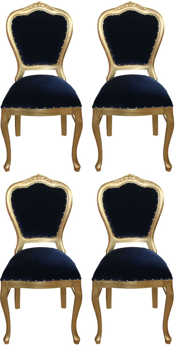 Casa Padrino Conjunto de Sillas de Comedor Barroco de Lujo Azul Real / Oro 45 x 46 x H. 99 cm - 4 Sillas de Comedor Hechas a Mano - Muebles de Comedor Barrocos Casa Padrino Conjunto de Sillas de Comedor Barroco de Lujo Azul Real / Oro 45 x 46 x H. 99 cm - 4 Sillas de Comedor Hechas a Mano - Muebles de Comedor Barrocos