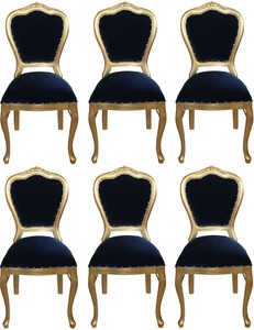 Casa Padrino Set di Sala da Pranzo Barocco di Lusso Blu Reale / Oro 45 x 46 x H. 99 cm - 6 Sedie da Pranzo Fatte a Mano - Mobili da Sala Barocchi Casa Padrino Set di Sala da Pranzo Barocco di Lusso Blu Reale / Oro 45 x 46 x H. 99 cm - 6 Sedie da Pranzo Fatte a Mano - Mobili da Sala Barocchi
