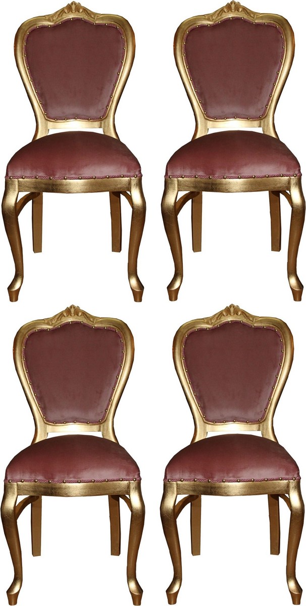 Casa Padrino Luxury Baroque Dining Set Pink / Gold 45 x 46 x H. 99 cm - 4 Handmade Dining Chairs - Baroque Dining Room Furniture Casa Padrino Luxury Baroque Dining Set Pink / Gold 45 x 46 x H. 99 cm - 4 Handmade Dining Chairs - Baroque Dining Room Furniture