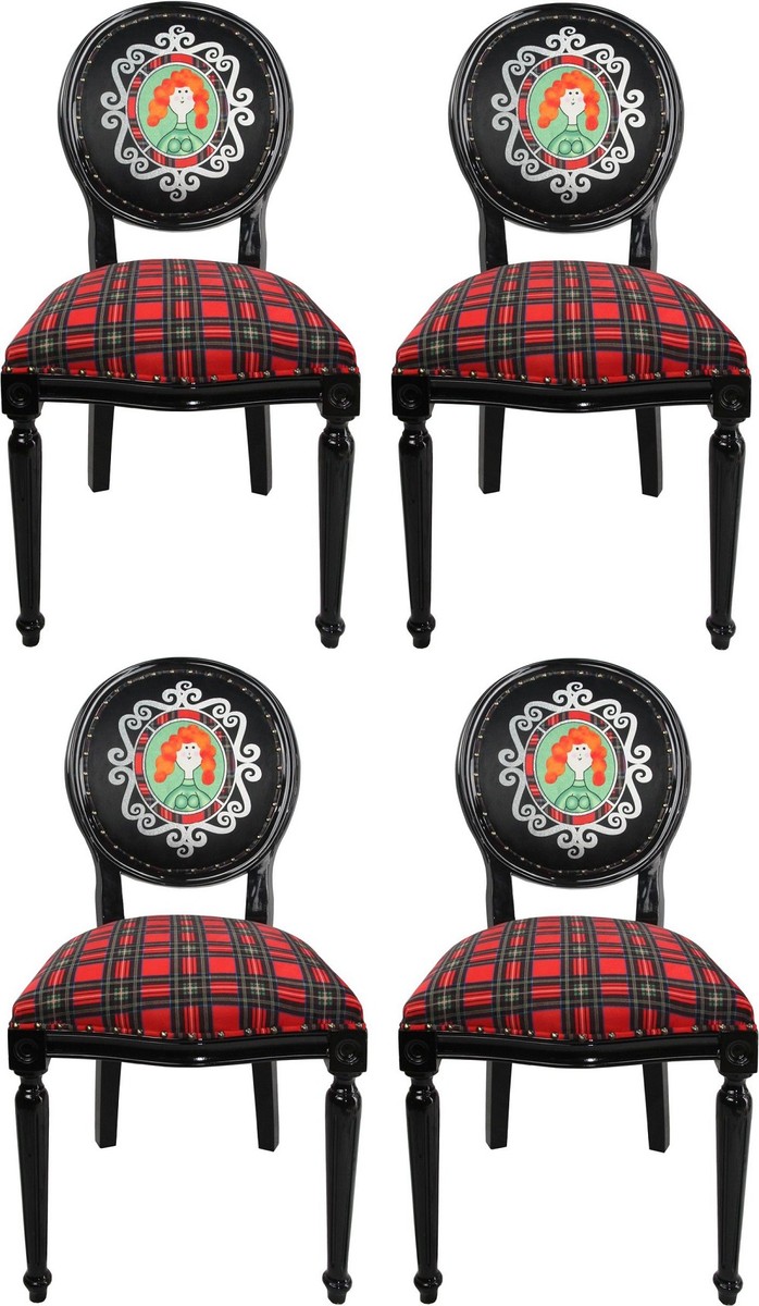 Casa Padrino Luxus Barock Esszimmer Set 4 Esszimmerstühle Schottland Frau Mehrfarbig / Schwarz casa padrino luxus barock esszimmer set 4 massivholz samt esszimmerstühle küchenstühle schottland frau esszimmer hotel restaurant möbel küchenmöbel