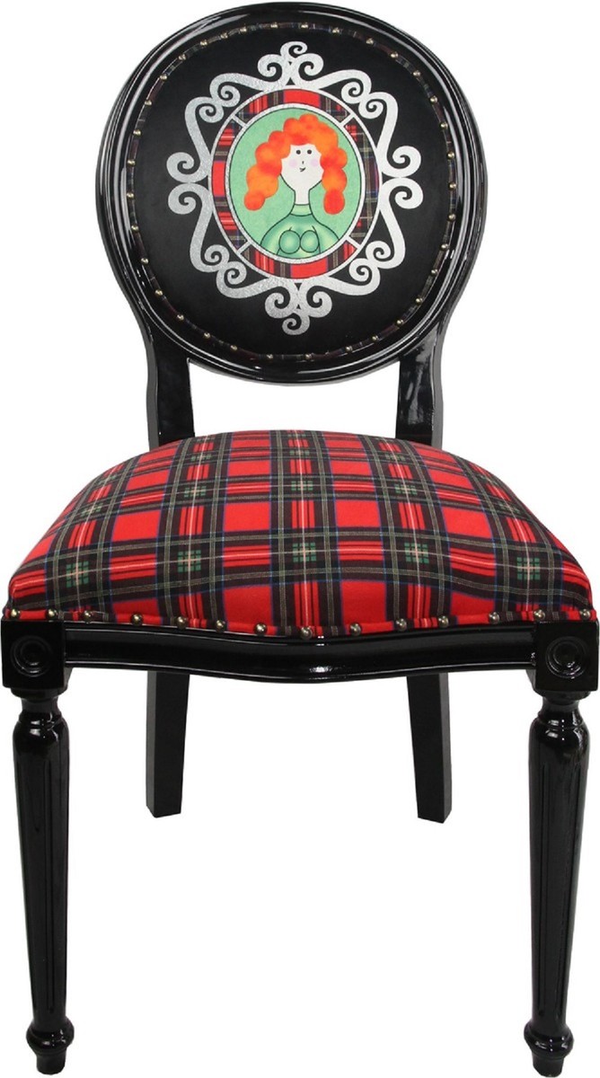 Casa Padrino Luxus Barock Esszimmer Set 4 Esszimmerstühle Schottland Frau Mehrfarbig / Schwarz casa padrino luxus barock esszimmer set 4 massivholz samt esszimmerstühle küchenstühle schottland frau esszimmer hotel restaurant möbel küchenmöbel