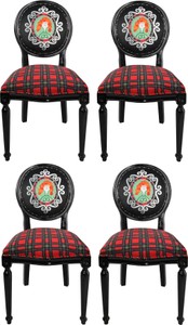Casa Padrino Set di Sala da Pranzo Barocco di Lusso Donna Scozzese Multicolor / Nero 48 x 50 x H. 98 cm - 4 Sedie da Pranzo Fatte a Mano con Strass Bling Bling - Arredamento Barocco Sala da Pranzo Casa Padrino Set di Sala da Pranzo Barocco di Lusso Donna Scozzese Multicolor / Nero 48 x 50 x H. 98 cm - 4 Sedie da Pranzo Fatte a Mano con Strass Bling Bling - Arredamento Barocco Sala da Pranzo