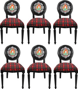 Casa Padrino Set di Sala da Pranzo Barocco di Lusso Donna Scozzese Multicolor / Nero 48 x 50 x H. 98 cm - 6 Sedie da Pranzo Fatte a Mano con Strass Bling Bling - Arredamento Barocco Sala da Pranzo Casa Padrino Set di Sala da Pranzo Barocco di Lusso Donna Scozzese Multicolor / Nero 48 x 50 x H. 98 cm - 6 Sedie da Pranzo Fatte a Mano con Strass Bling Bling - Arredamento Barocco Sala da Pranzo