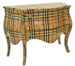 Casa Padrino commode baroque avec 3 tiroirs beige / rayures multicolores - Mobilier Baroque Fait Main