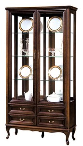 Casa Padrino Vitrina Art Nouveau de Lujo Marrón Oscuro 114,5 x 42,5 x H. 206 cm - Mueble de Sala con 2 Puertas de Vidrio y 4 Cajones - Muebles de Sala
