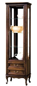 Casa Padrino Luxury Art Nouveau Display Cabinet Dark Brown 64.3 x 42.5 x H. 206 cm - Living Room Cabinet with Glass Door and 2 Drawers - Living Room Furniture