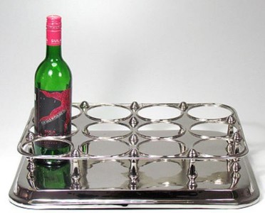 Casa Padrino Luxus Messing Weinflaschenhalter Silber 49 x 37 x H. 10 cm - Hotel & Restaurant Accessoires