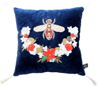 Cojín decorativo de lujo Casa Padrino con borlas azul abeja / blanco 45 x 45 cm - la mejor tela de terciopelo - accesorios de decoración de lujo Cojín decorativo de lujo Casa Padrino con borlas azul abeja / blanco 45 x 45 cm - la mejor tela de terciopelo - accesorios de decoración de lujo