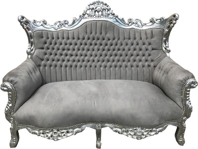 Divano a due posti Casa Padrino Baroque Grigio / Argento - Mobili in stile antico Divano a due posti Casa Padrino Baroque Grigio / Argento - Mobili in stile antico