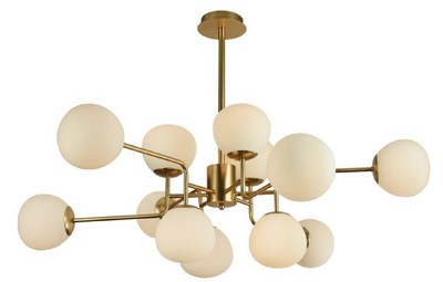 Casa Padrino Kronleuchter Gold / Weiß Ø 110 x H. 42,7 cm - Moderner Kronleuchter mit runden Mattglas Lampenschirmen Deckenleuchte