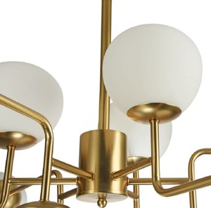 Casa Padrino Kronleuchter Gold / Weiß Ø 110 x H. 42,7 cm - Moderner Kronleuchter mit runden Mattglas Lampenschirmen Deckenleuchte