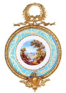 Casa Padrino image murale baroque en céramique avec cadre orné multicolore / bleu clair / or 28 cm - Décoration Murale Baroque