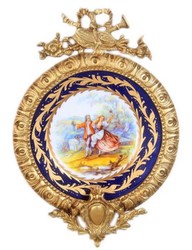 Casa Padrino cuadro de pared barroco de cerámica con marco ornamentado multicolor / azul oscuro / oro 28 cm - Decoración de Pared Barroco