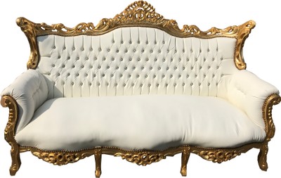 Divano da 3 posti Padrino Baroque Master Bianco / Oro con strass Bling Bling - mobili antichi Divano da 3 posti Padrino Baroque Master Bianco / Oro con strass Bling Bling - mobili antichi