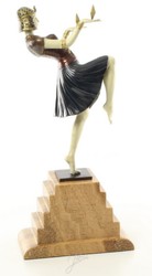 Casa Padrino figura de bronce de lujo egipcia bailarín multicolor / beige 17 x 9 x H. 37 cm - Escultura Decorativa en Bronce con Pedestal