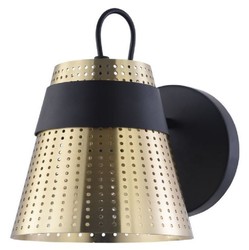 Casa Padrino lámpara de pared oro antiguo / negro 17,5 x 23,5 x H. 16,5 cm - Lámpara de Pared Moderna con Pantalla de Metal Perforado