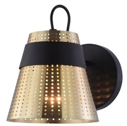Casa Padrino lámpara de pared oro antiguo / negro 17,5 x 23,5 x H. 16,5 cm - Lámpara de Pared Moderna con Pantalla de Metal Perforado