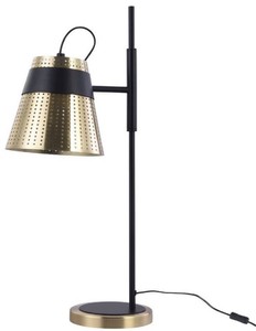 Casa Padrino lámpara de mesa oro antiguo / negro 17,5 x 26 x H. 55,5 cm - Lámpara de Mesa Moderna con Pantalla de Metal Perforada