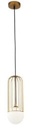 Casa Padrino Lámpara Colgante Oro / Blanco Ø 12 x H. 35 cm - Lámpara Colgante Ajustable en Altura con Pantalla Esférica de Vidrio Esmerilado