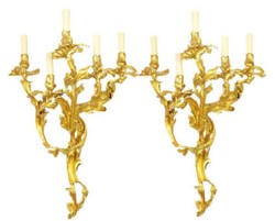 Casa Padrino baroque wall candle holder set gold 55 x 35 x H. 80 cm - Magnificent Wall Candle Holders made of Gilded Bronze - Baroque Wall Decoration