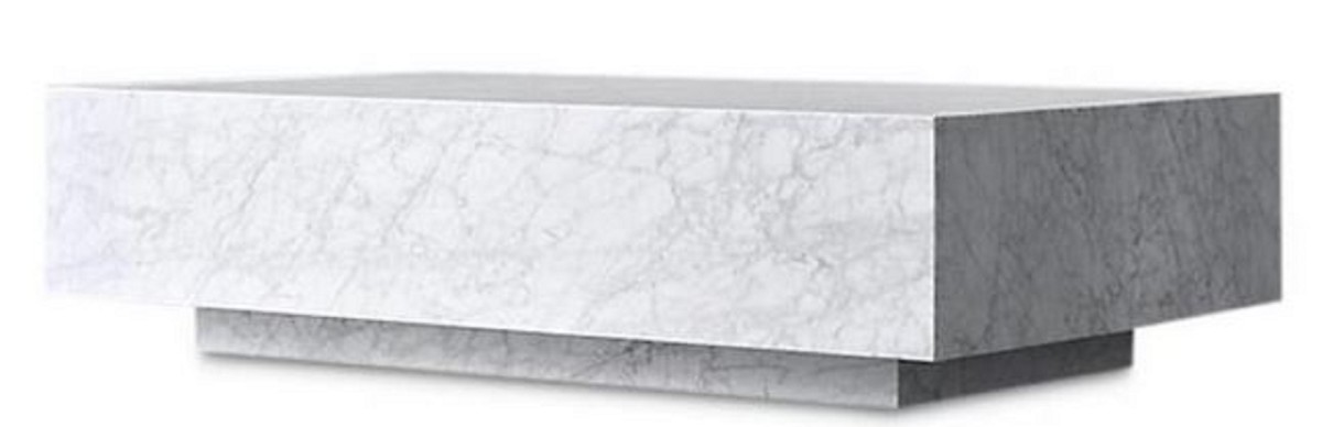 Casa Padrino Mesa de Centro de Lujo Blanco 135 x 80 x H. 35 cm - Mesa de Centro Rectangular de Mármol de Carrara - Mesa de Mármol - Calidad de Lujo